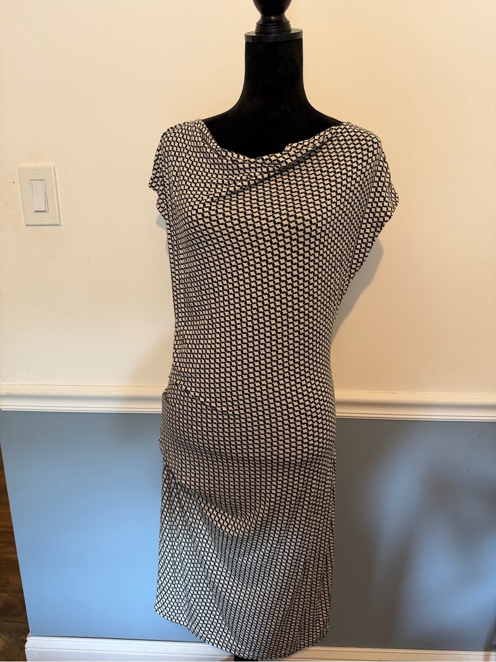 CAbi Black and White Geometric Midi Dress